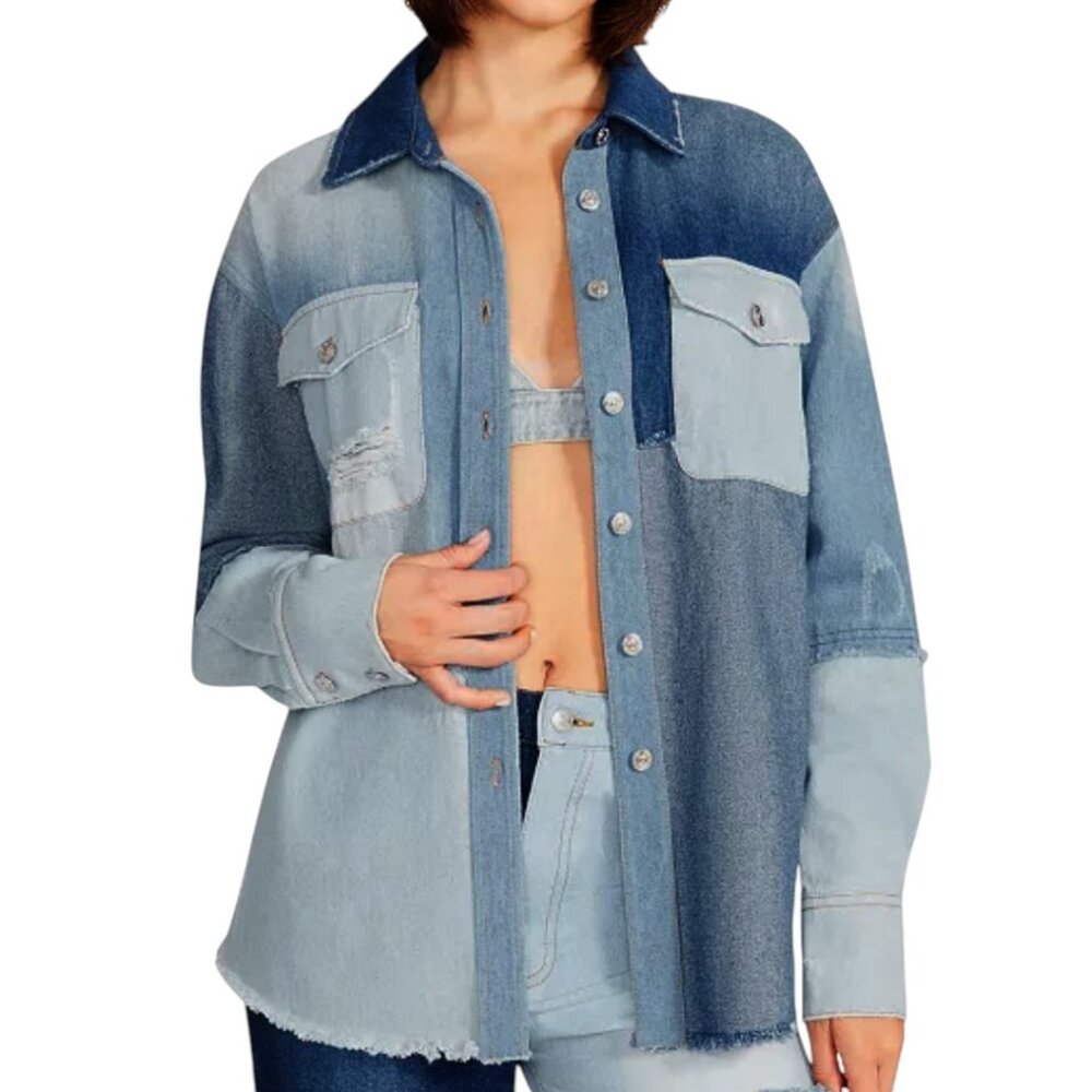 STEVE MADDEN DISTRESSED DENIM SHACKET BOHO COWGIRL SMALL